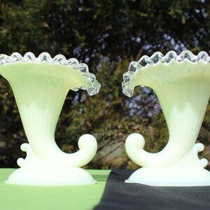 Pair of Ivory Crest Cornucopias